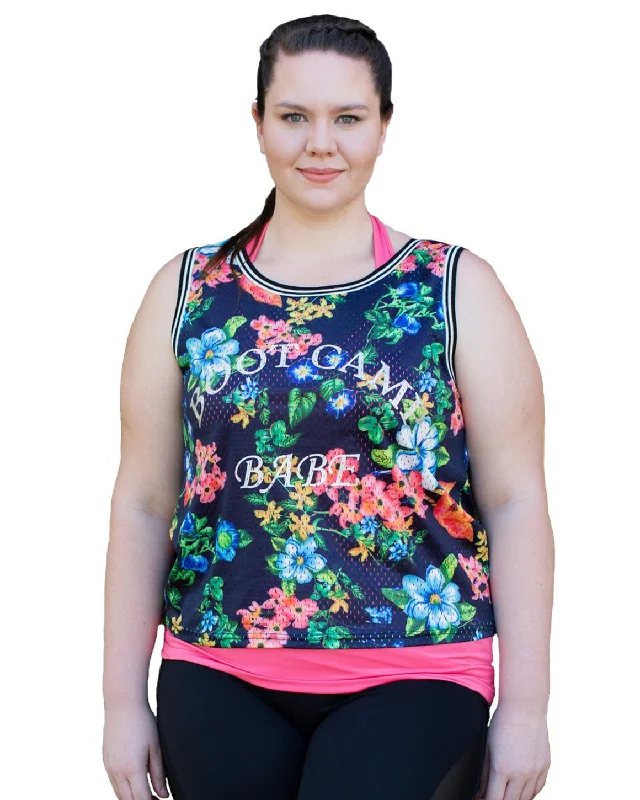 Chic And Trendy Boot Camp Babe Singlet - Navy Floral