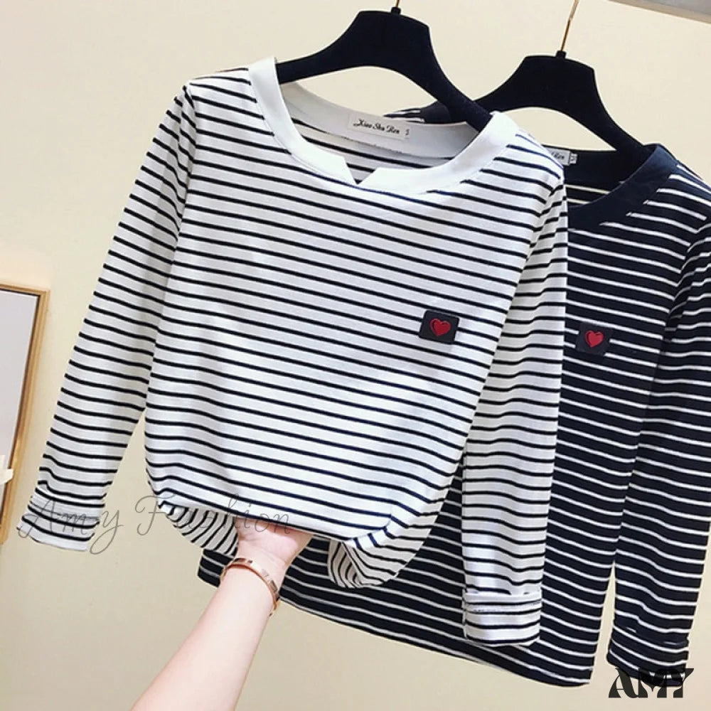 Women's Transitional Outfit Amy Fashion - Long Sleeve Korean Style Slim Basic Cotton T-shirt