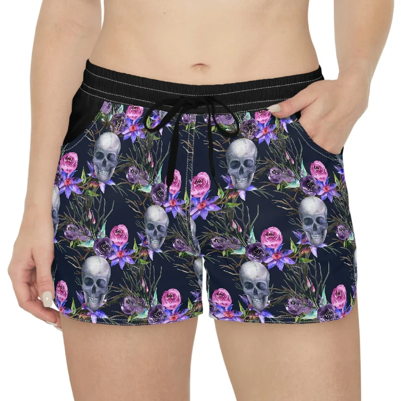 Women's Clothes And Apparel Women's Purple Skull Floral Casual Shorts