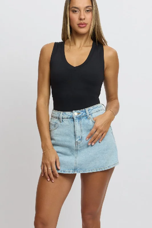 Vintage-Inspired Garments Denim Skort Skirt High Rise