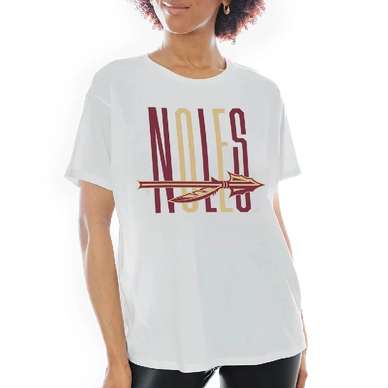 Women's Clothes And Garments Capri Designs Women's Noles Spear Design Oversized Short Sleeve T-shirt - White