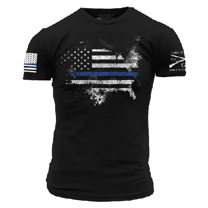 Limited Time Blue Line American Acid T-Shirt - Black