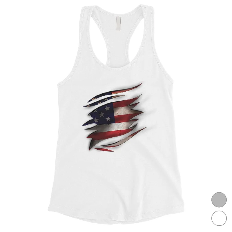 Style Revolution American Flag Ripped Womens Graphic Tank Top Cute 4th of July Tanks