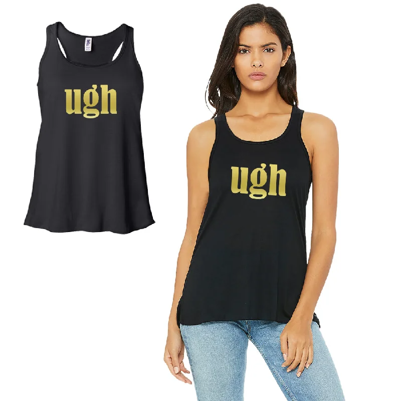 Women's Clothing Apparel Sets Ugh-GOLD Work Out Womens Black Tank Top Vinyl Printed