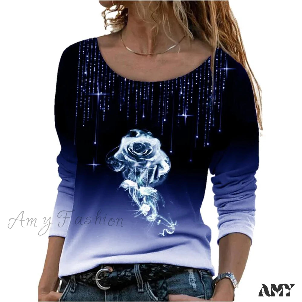 Women's Vacation Outfit Set Amy Fashion - Oversize Long Sleeve O-Neck Printed Shirts