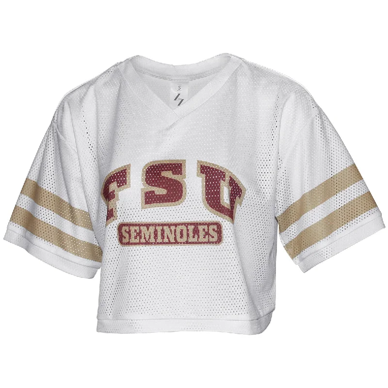 Women's Chic Apparel ZooZatz Women's FSU Seminoles V-neck Crop Mesh Jersey - White/Gold