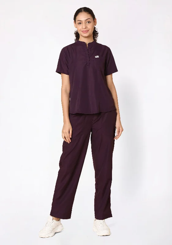 Women's Athletic Outfit Classic Women's Mandarin Collar (Wine) Scrub