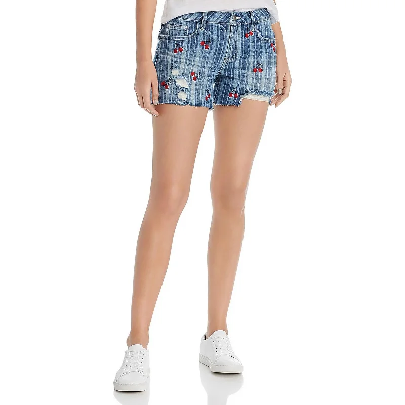 Feminine Luxe Style Sale Womens Denim Embroidered Denim Shorts