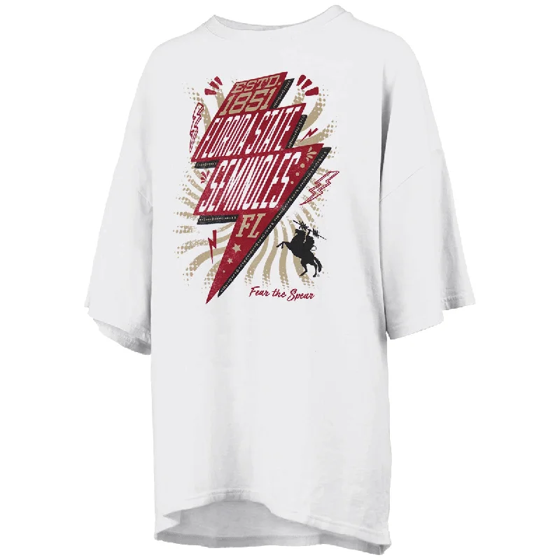 Women's Clothing Apparel Sets Pressbox Women's Florida State Seminoles Lightning Bolt Design Oversized Short Sleeve T-shirt - White