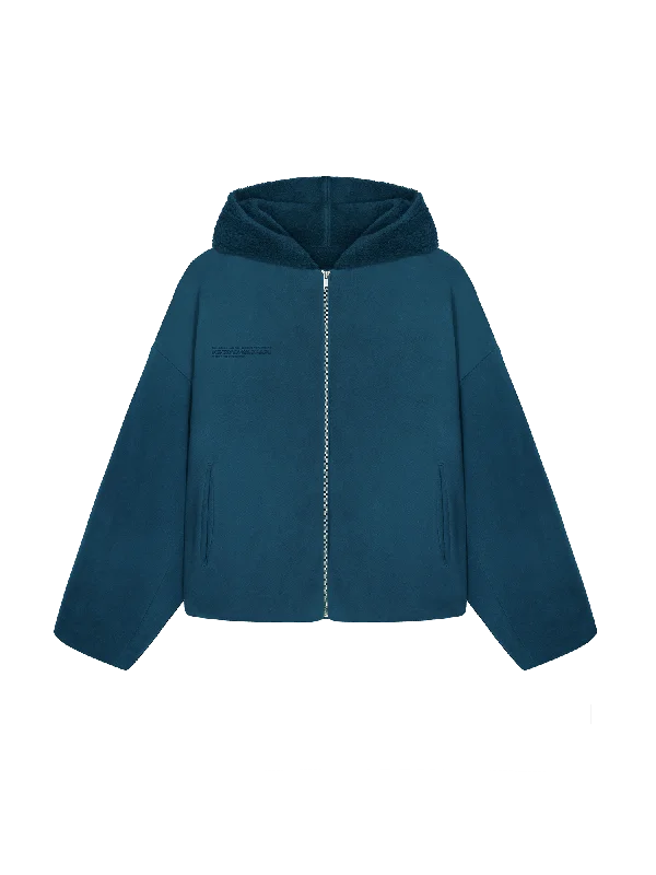 Women's Elegant Evening Attire Womens Recycled Wool Fleece Reversible Bomber Jacket—storm blue