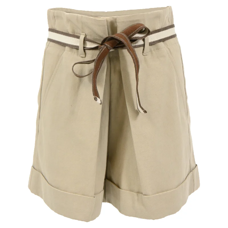 The Latest Trends Brunello Cucinelli Belted Shorts in Beige Cotton