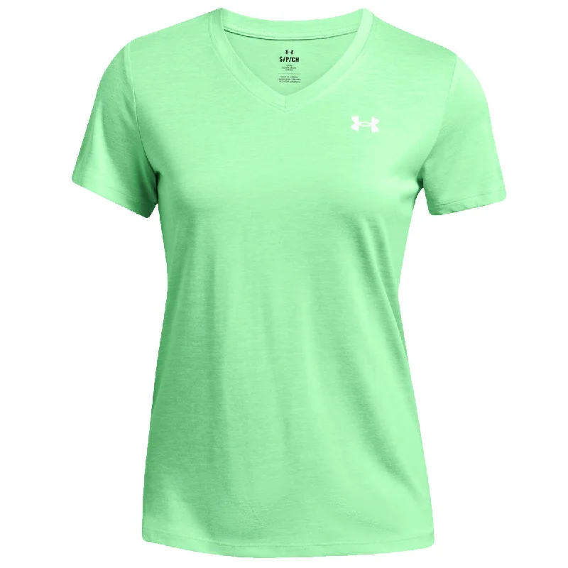 Women's Outerwear Garments Under Armour Tech V-Neck Twist Training Tee - Womens - Matrix Green/White