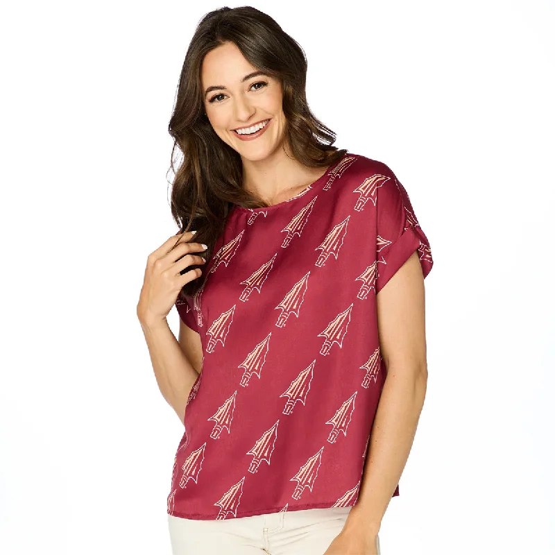 Women's Athletic Apparel Stewart Simmons Women's Arrowhead Design Rolled Cuff Sleeve Blouse - Garnet