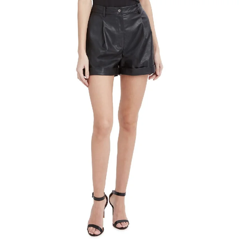 Women's Seasonal Clothes Womens Faux Leather Pleated High-Waist Shorts