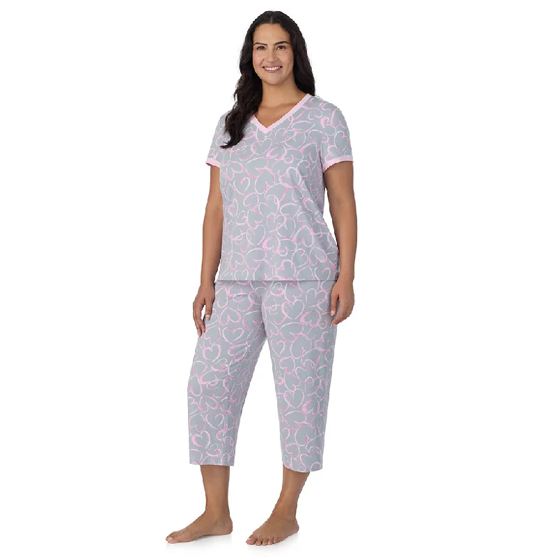 Women's Apparel Cotton-Blend Short Sleeve Top with Cropped Pant 2-Pc Pajama Set PLUS