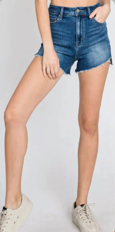 Chic Women's Attire Step Up High Rise Shorts In Dark Denim