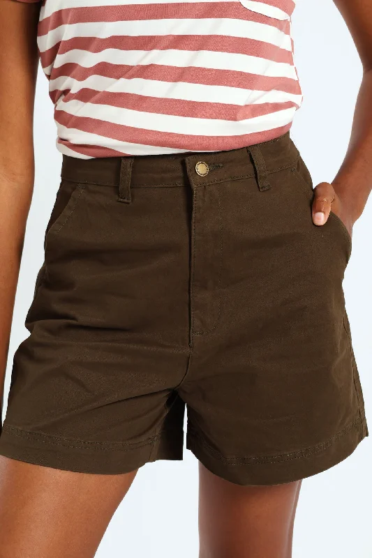 Casual Yet Chic Sales Classic Mid Thigh Chino Short - Dark Fatigue