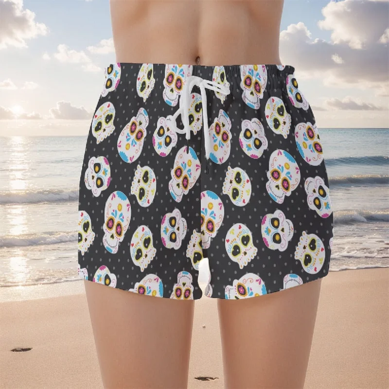 Summer Deals Women's Sugar Skulls Drawstring Waist Shorts