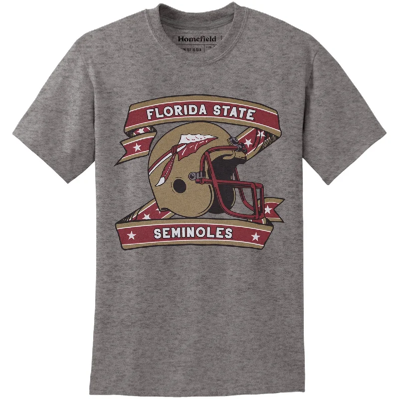 The Good Stuff Homefield Adult/Unisex Vault Florida State Seminoles Helmet Design Short Sleeve T-shirt - Grey