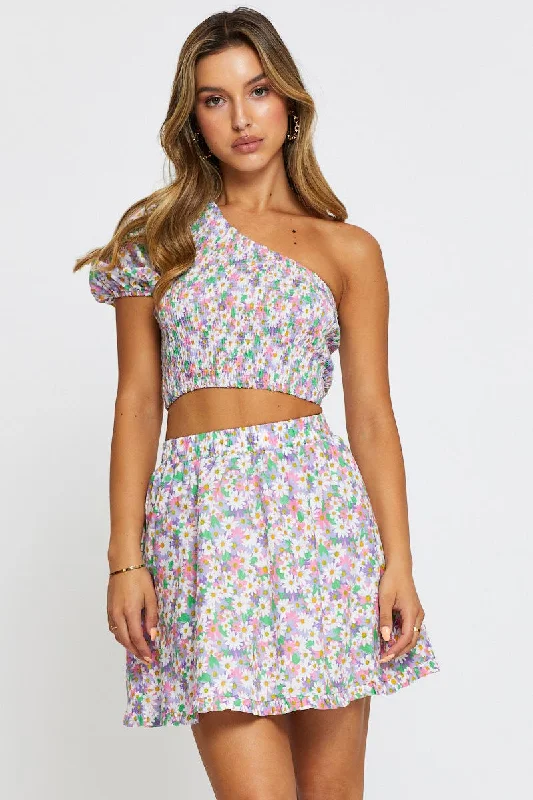 Women's Formal Event Outfit Print Skater Mini Skirt