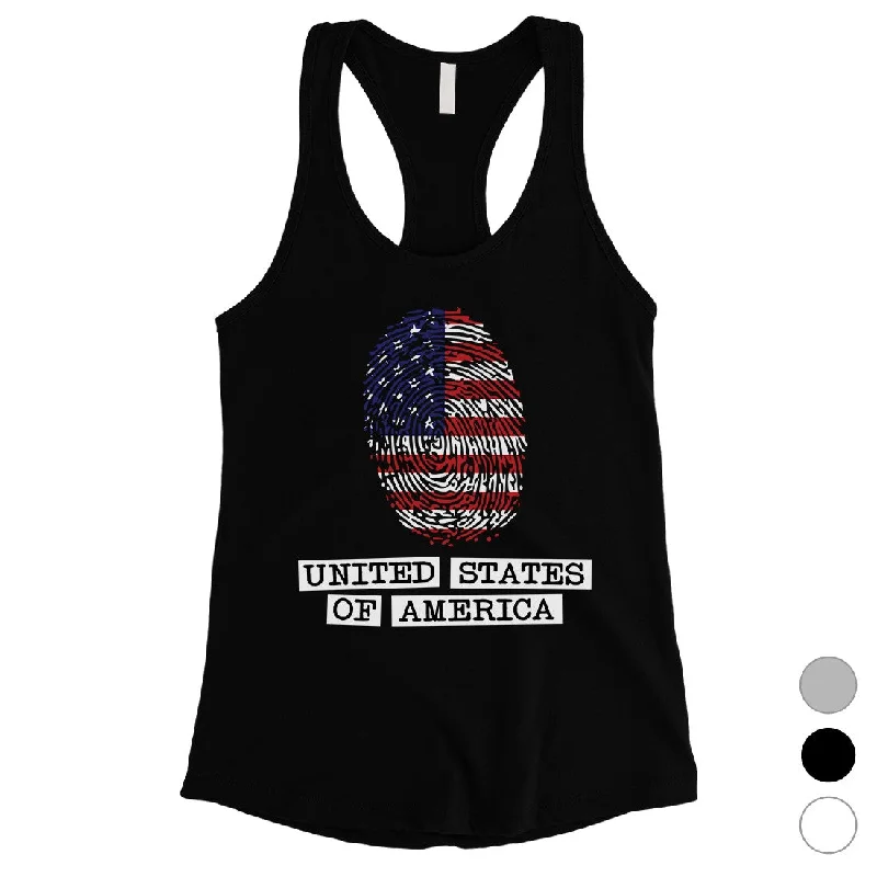 Spring Offer Fingerprint USA Flag Womens Racerback Tank Top 4th of July Outfit