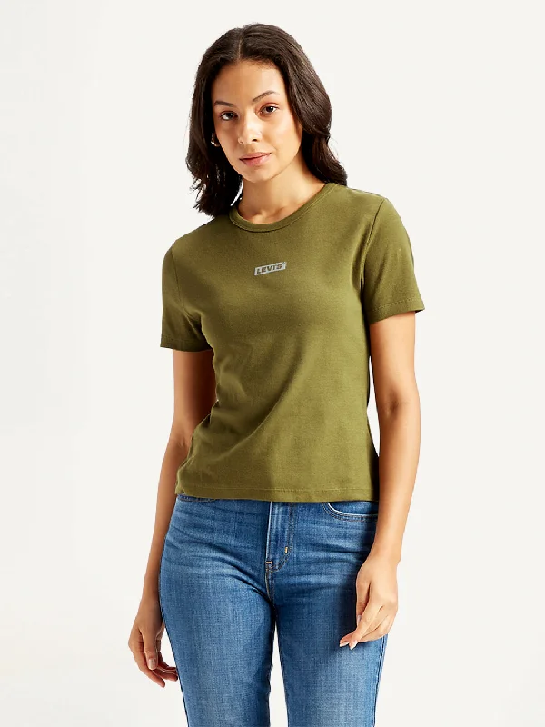 Women's Chic Outfit Women's Solid Green Crew Neck T-shirt