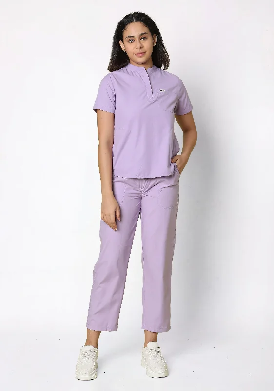 Fashionable Women's Outfit Classic Women's Mandarin Collar (Pastel Lilac) Scrub