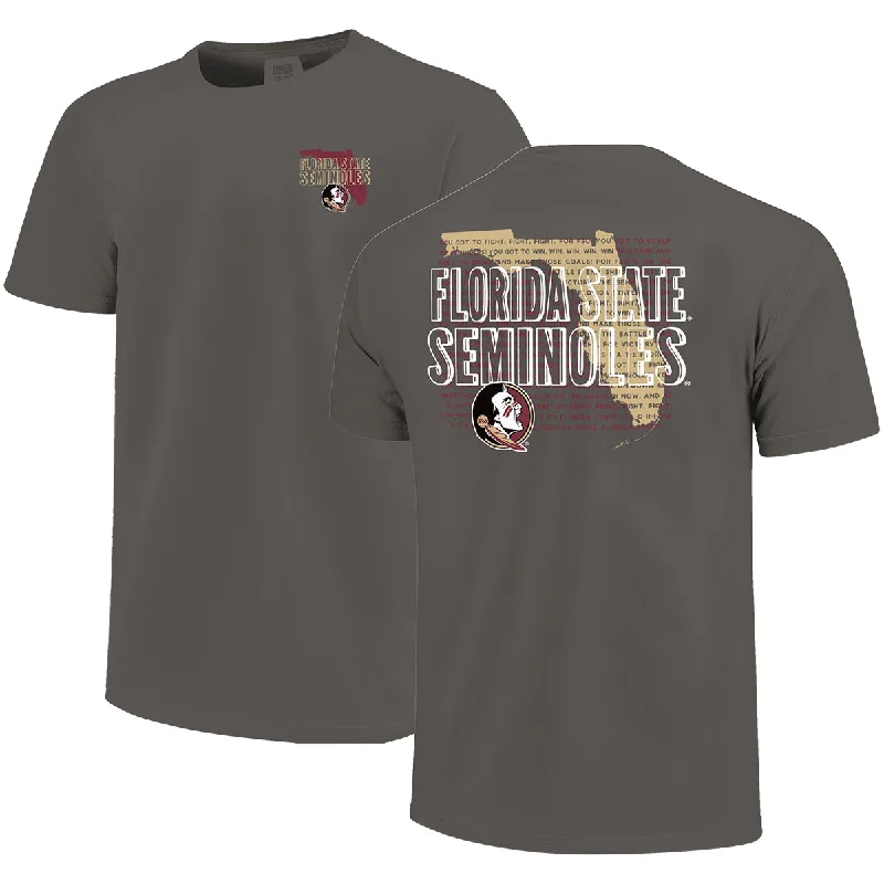 Women's Stylish Outdoor Outfit Image One Comfort Colors Florida State Seminoles Fight Song State Design Short Sleeve T-shirt - Grey