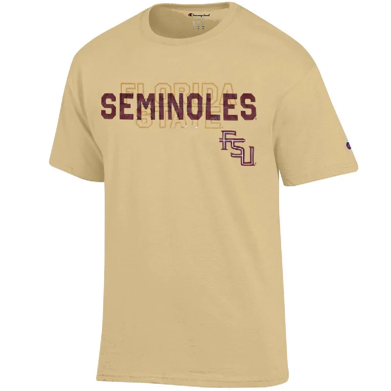 Women's Occasion Wear Clothing Champion Men's Seminoles/Florida State/Stacked FSU Design Short Sleeve T-shirt - Vegas Gold