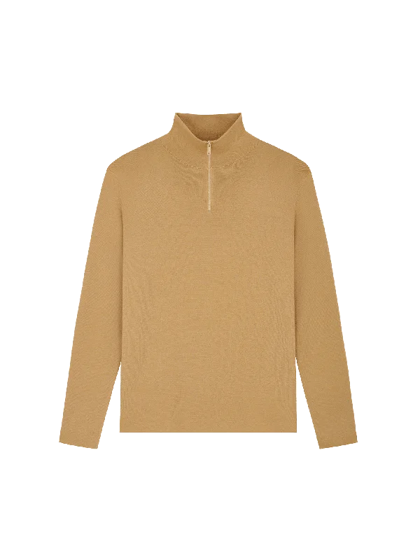 Women's Travel Garments Womens Regenerative Merino Wool Half-Zip Sweater—camel