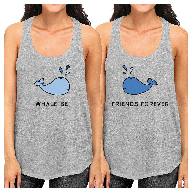 Women's Cozy Winter Attire Whale Be Friend Forever BFF Matching Grey Graphic Tanks For Summer