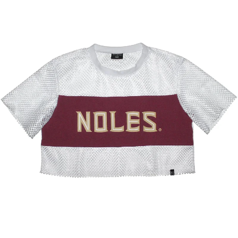 Timeless Women's Garments Hype & Vice Women's Noles Short Sleeve Mesh Crop Top - White/Garnet