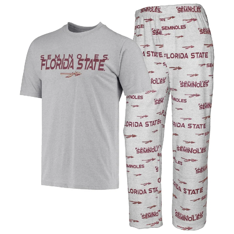 Budget Saver Concepts Sport Men's Florida State Spear Design Short Sleeve T-shirt and Microfleece Pant Set - Grey