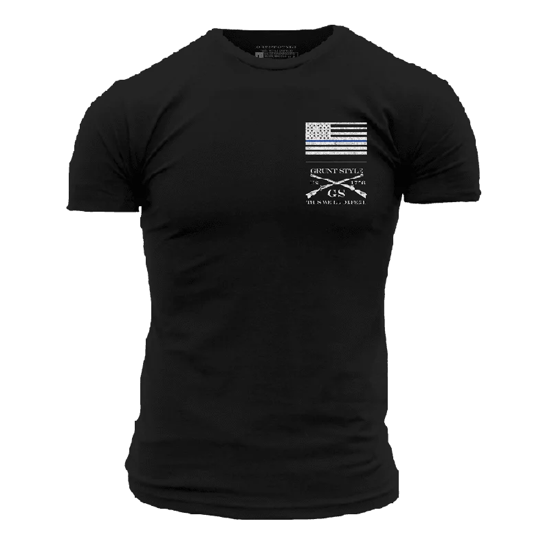 Classic Modern Offers Basic Blue Line Flag T-Shirt - Black