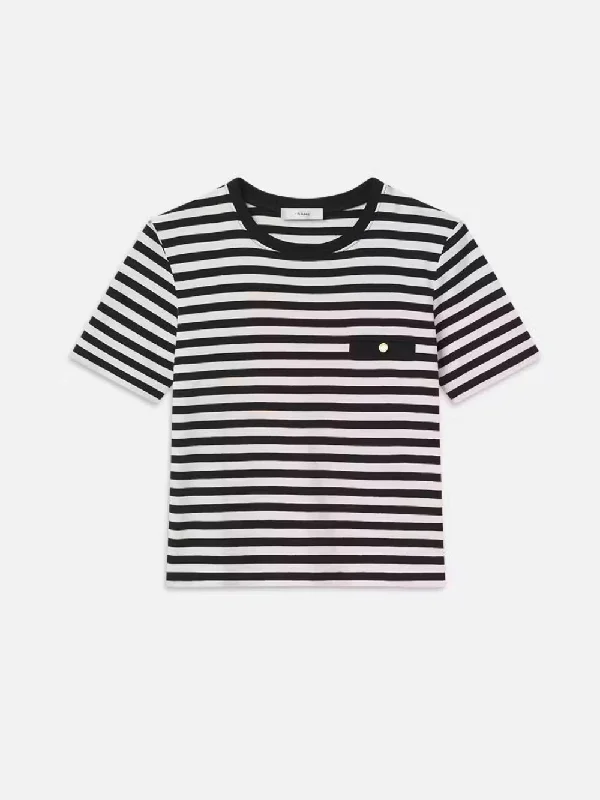 Women's Elegant Evening Attire Striped Pocket Tee -- Black Multi