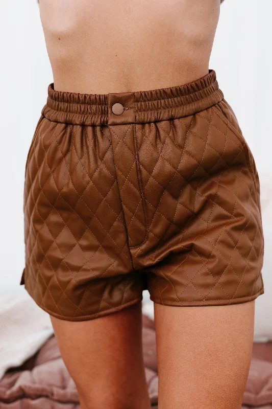 Comfortable Chic Higher Class Faux Leather Shorts (Caramel Cafe)