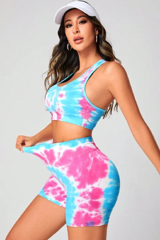 Stylish Women's Attire Tie-Dye Sports Bra and Shorts Set