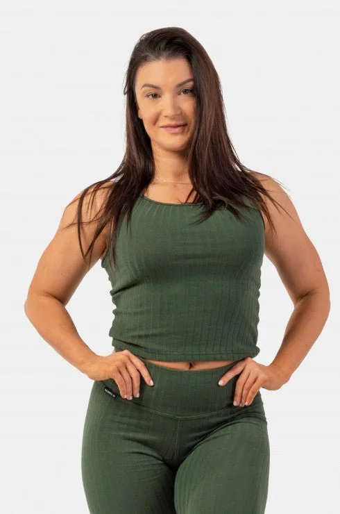 Women's Activewear Outfit Nebbia Organic Cotton Ribbed Tank Top 414 - Dark Green