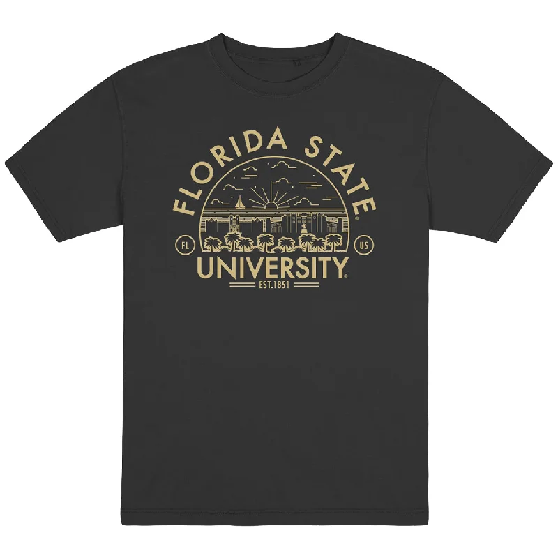 Plus-Size Women's Garments Uscape Men's Florida State University Campus Design Short Sleeve Garment Dyed T-shirt - Black