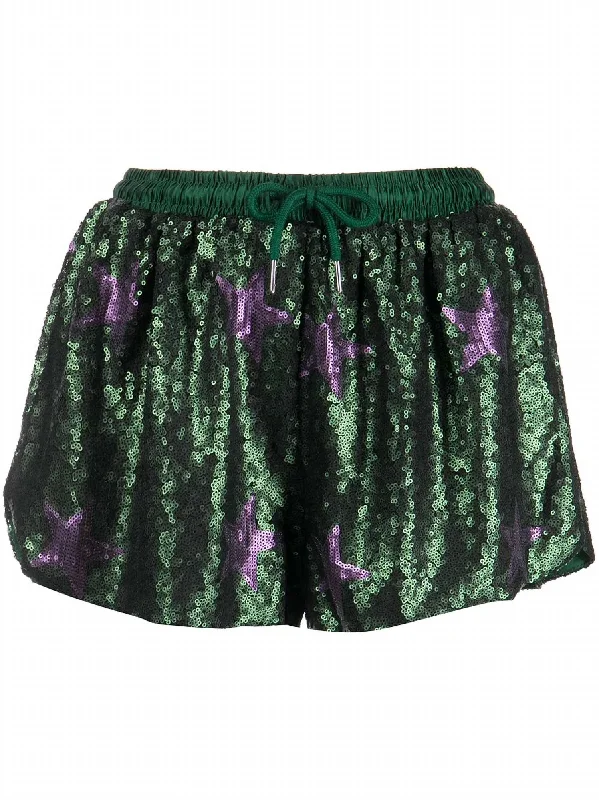 Women's Apparel And Garments Sequin Running Short In Green/lavender