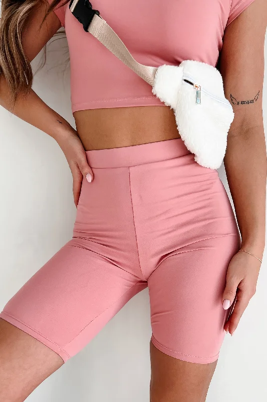 Daily Deals Hustle For The Muscle High Waist Biker Shorts (Rose)