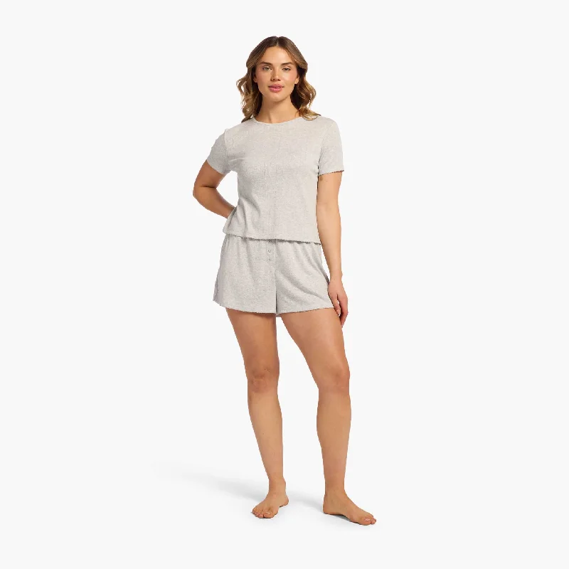 Cozy Chic Promotions Heart Pointelle Pajama Cheeky Short | Heather Grey