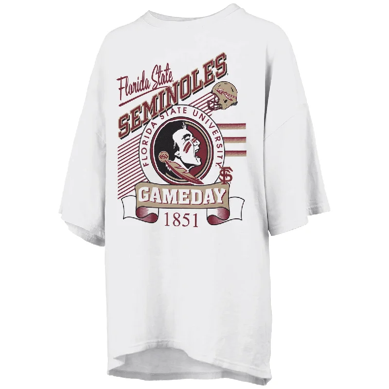 Women's Holiday Apparel Pressbox Women's Florida State Seminoles/Seminole Logo Gameday Design Oversized Short Sleeve T-shirt - White