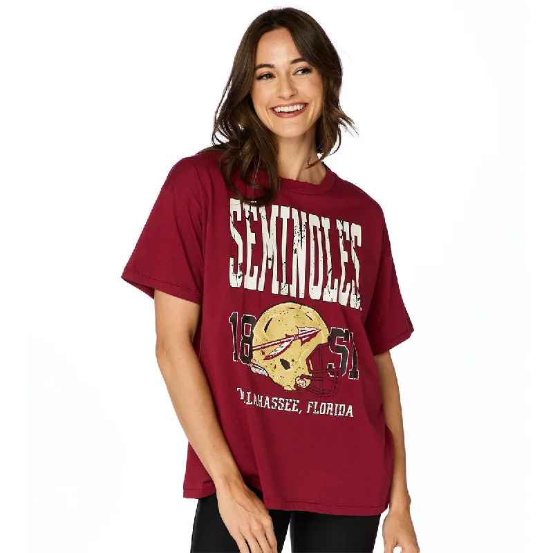 Women's Everyday Garments Stewart Simmons Women's Seminoles/Helmet Design Oversized Short Sleeve T-shirt - Garnet