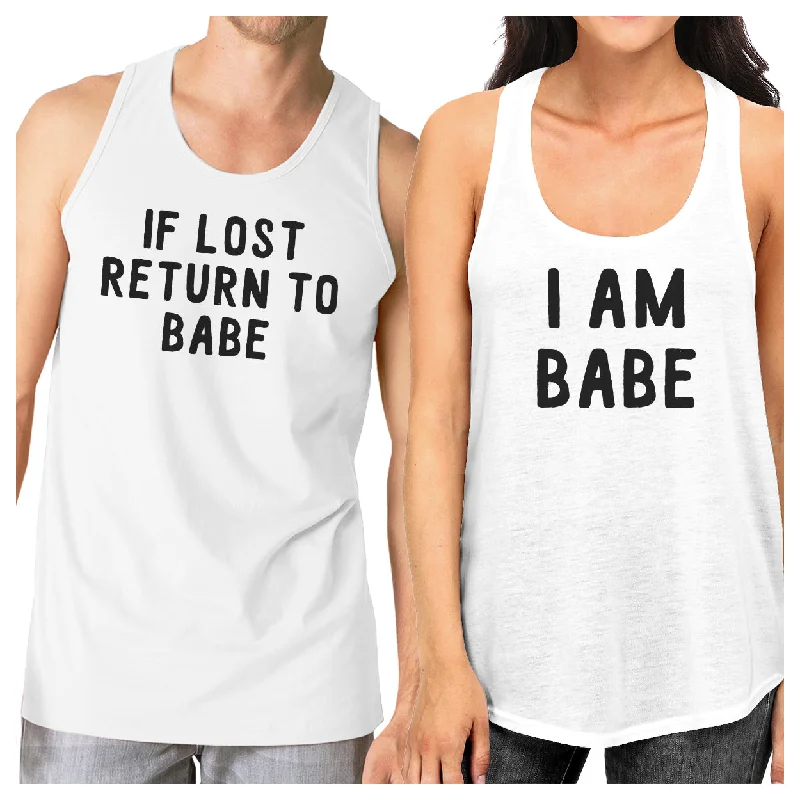 Women's Comfy Attire For Lounging If Lost Return To Babe And I Am Babe Matching Couple White Tank Tops