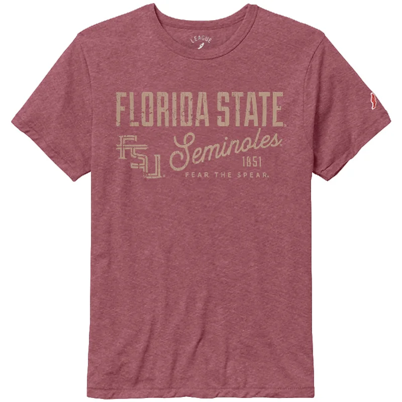 Affordable Women's Clothing League Men's Florida State Seminoles/Stacked FSU Design Tri-blend Short Sleeve T-shirt - Heathered Garnet