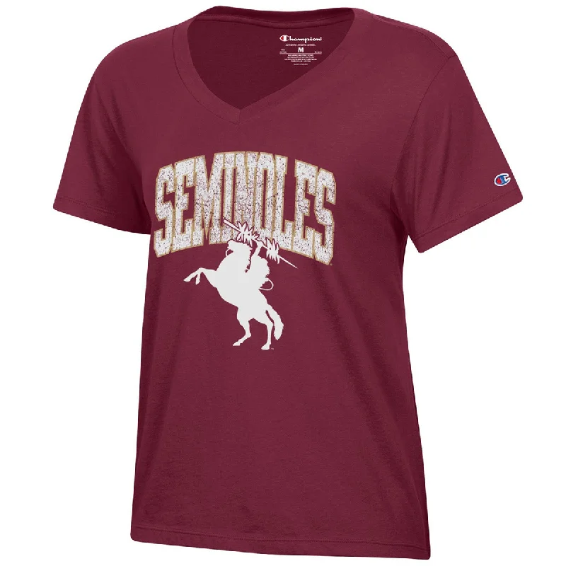 Vintage-Inspired Garments Champion Women's Seminoles Unconquered Silhouette Short Sleeve V-neck T-shirt - Garnet