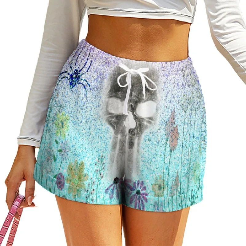 Limited Time Offers Skull Floral Spider High Waist Loose Elastic Waist Shorts