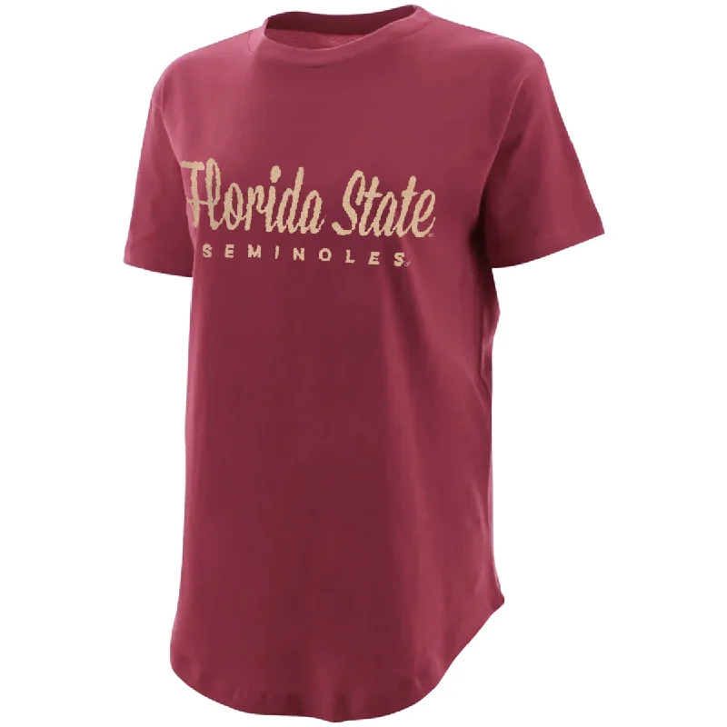 Women's Plus-Size Clothes Pressbox Women's Florida State Seminoles Design Rounded Bottom Short Sleeve T-shirt - Garnet