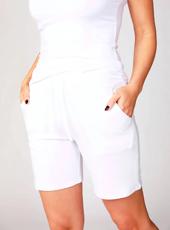 Women's Comfortable Lounge Attire Tie Wiast Short In White